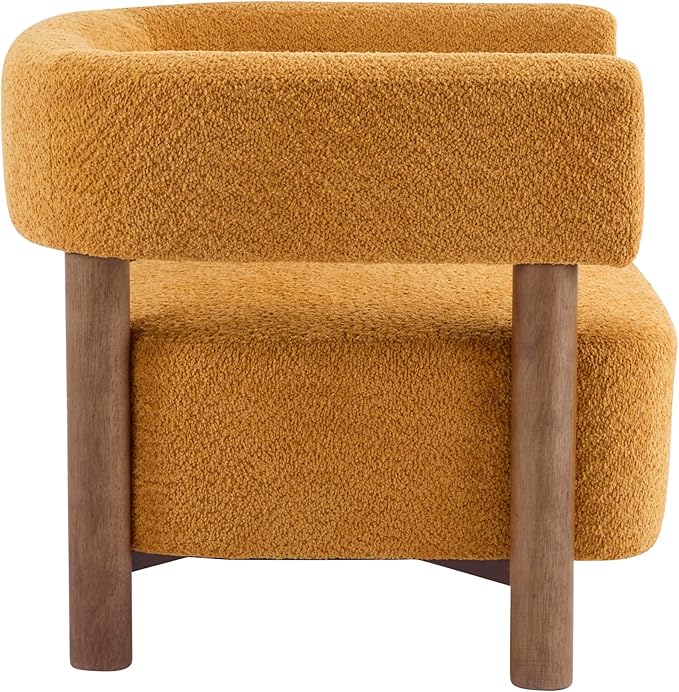 Christopher Knight Home Carly Low Profile Accent Chair Round Backrest Side Chair Living Room Armchair with Boucle Fabric Cushion Comfy Reading Chair for Bedroom Wooden Single Lounge Sofa Yellow