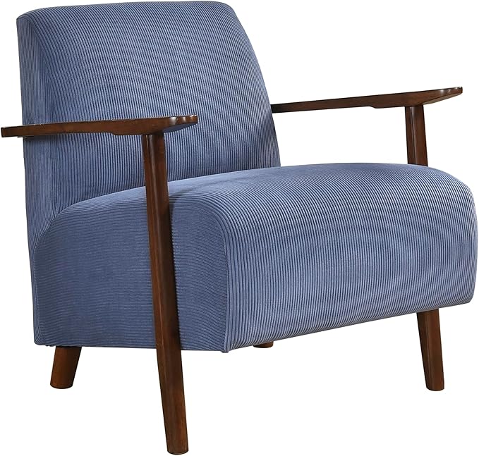 Lexicon Modern Accent Chair with Solid Wood Frame in Brown Finish Corduroy Fabric Upholstered Living Room Lounge Arm Chair Thick and Comfy Innerspring Seat Cushion Blue