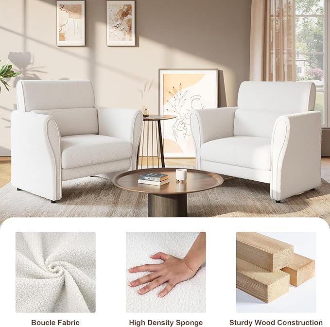GarveeHome Modern Accent Chair Boucle Upholstered Armchair for Living Room Mid-Century Lounge Chair Comfy Single Sofa for Bedroom Office Beige