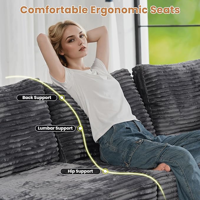 ovios 32.7 inches Armrest Seat Module for Modular Sectional Sofa Couch Loveseat Customizable DIY Combination L U V Shaped Plush Corduroy Sofas Couches for Living Room Grey