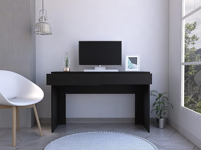 47 inch Computer Desk with 2 Drawers Modern Office Desk Gaming Desk Writing Study Desk Home Office Desks Compact Laptop Notebook Computer Workstation Black