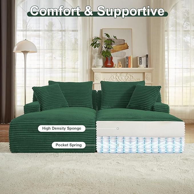 78” Oversized Double Chaise Lounge Indoor Corduroy Sleeper Sectional Couch Upholstered Boneless Cloud Sofa Deep Seat Comfy Plush Chair Bed for Living Room