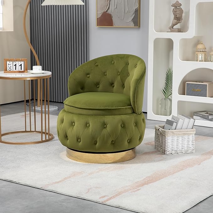 360 Degree Swivel Cuddle Barrel Accent Storage Chairs Round Armchairs with Wide Upholstered Fluffy Velvet Fabric Chair for Living Room Bedroom Office Waiting Rooms
