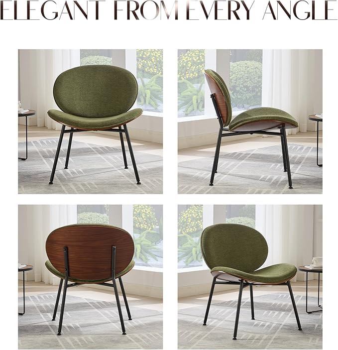 Mid-Century Modern Accent Chair Fabric Upholstered Lounge Chair Curved Back Side Chair for Living Room Bedroom Reading Nook Office (Green + Fabric Set of 1)