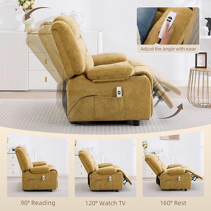 52Inch Power Loveseat ReclinerElectric Reclining Loveseat SofaAdjustable Love seat Recliner Sofa for Living RoomBedroom with Charging Ports(Yellow loveseat)