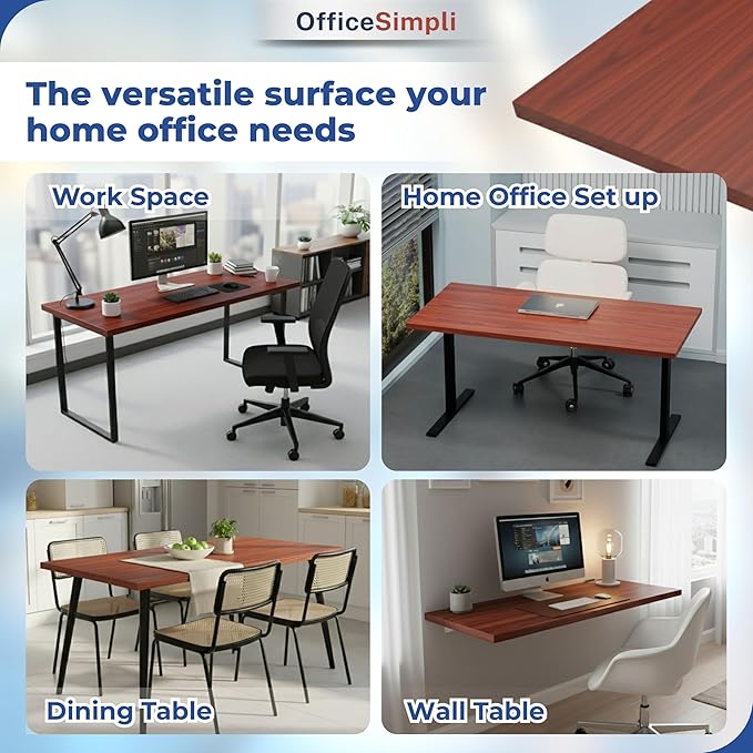 OfficeSimpli 60 x 30 Inch Desk Top Made in USA Replacement Table Top for Sit-to-Stand Adjustable Desk Frame Countertop Workbench for Home and Office (Desk Top only) - Mahogany Long Grain