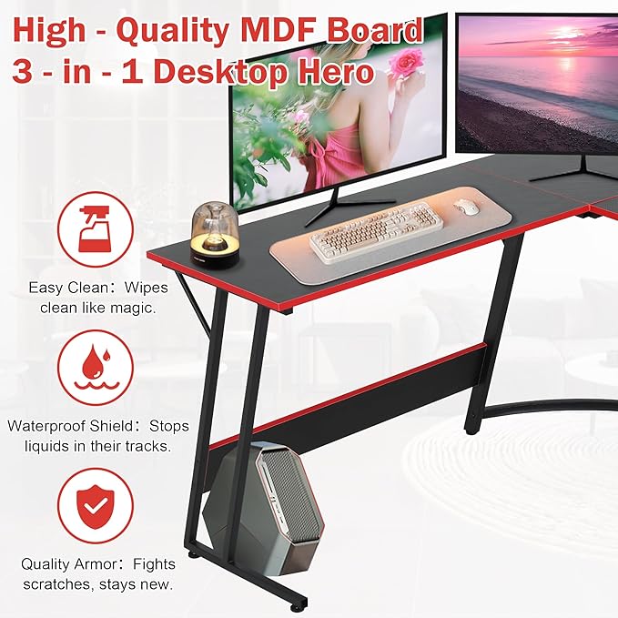 Bigacc L Shaped Gaming Desk 50 Corner Desk Spacious Dual Tops P2 Particleboard Metal Z-Legs Adjustable Non-Slip Pads Scratch/Waterproof Multi-Use Home Office/Game Room/Dorm