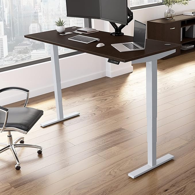 Bush Business Furniture Move 40 Series 72W x 30D Electric Height Adjustable Standing Desk in Mocha Cherry with Silver Base Ergonomic Sit-Stand Computer Table for Home and Professional Office