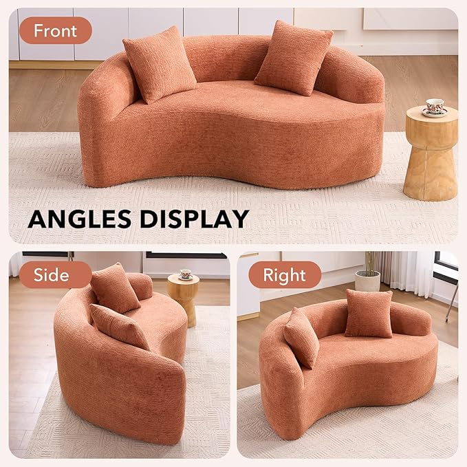 67 Modular Sectional Loveseat Sofa Chenille Upholstered Cloud Couch with S-Shaped Cushion Boneless Couch Sleeper Deep Seat Sofa with Throw Pillows for Living Room (Coral) | Chenille Comfortable