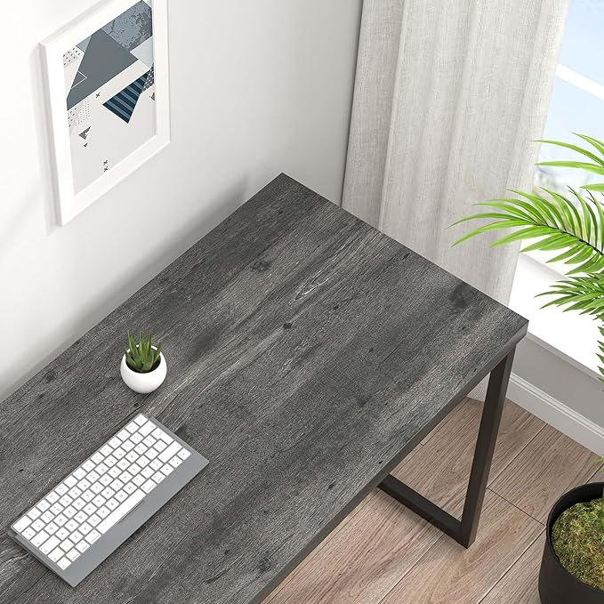 EXCEFUR Modern Home Office Desk Wood and Metal Computer Desk Industrial Writing Study Gaming Table for Living Room Bedroom Rustic Grey 53 inch
