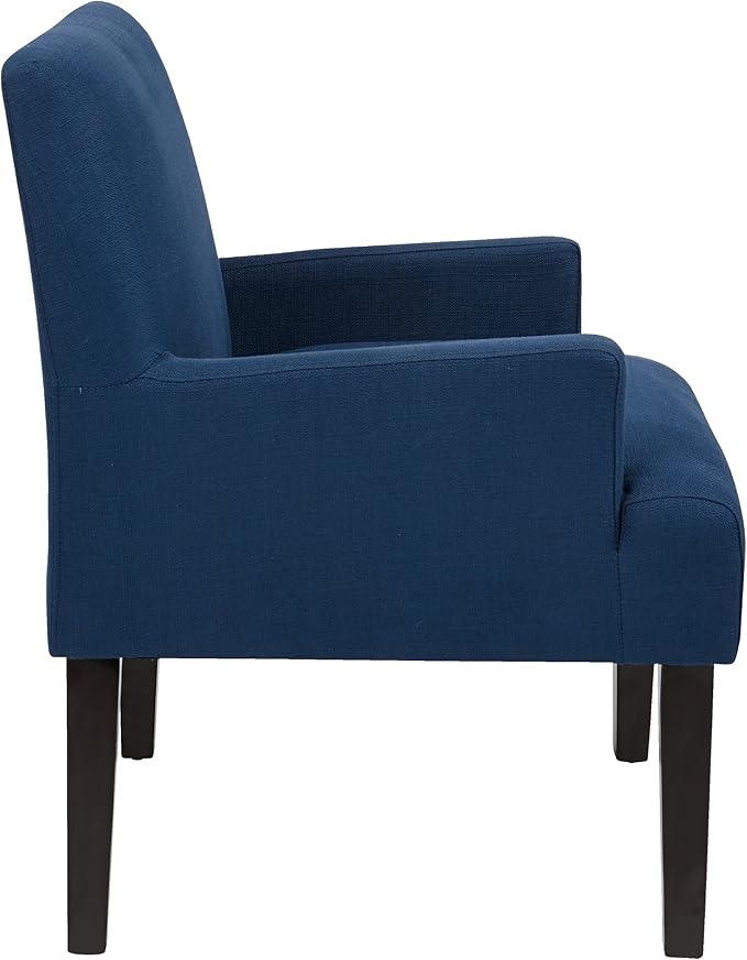 OSP Home Furnishings Main Street Upholstered Guest Chair with Espresso Finish Accents Woven Indigo Fabric