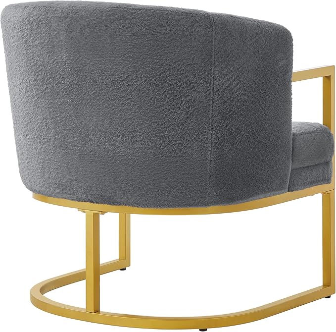 Modern Accent Chair with Gold Metal Frame Cozy Armchair Upholstered Reading Chair with Ergonomic Curved Backrest for Living Room Office (Grey-36)