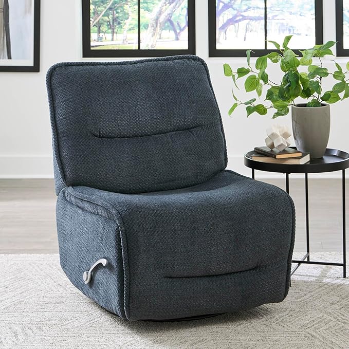 Parker Living Leo - Midnight Blue Manual Swivel Recliner Chair Armless Recliner Upholstered Modern Nursery Rocking Chair with Footrest for Bedroom Living Room