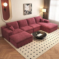 136.6'' U-Shaped Modern Modular Sectional Cloud Couch Whit Ottoman 4-Seat Chenille Deep-Seat Sofa with Pillow for Living Room Bedroom Apartment Wine Red