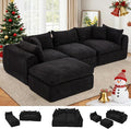 AVAWING 113 Modular Sectional Sofa Modern L Shaped Cloud Couch with Deep Seat &amp Ottoman Comfy Soft Boneless Sofa with Chaise for Living Room &amp Bedroom No Assembly Needed (Black)