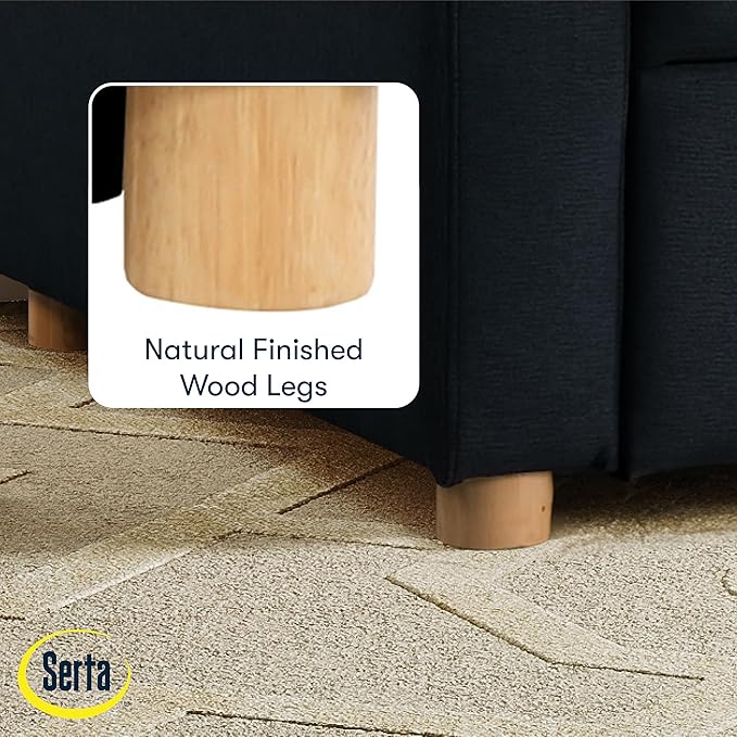 Serta Tulsa 66.1 Convertible Sleeper Loveseat Full Size Dreamcoil Comfort FingerGuard Pinch Point Protection Woven Fabric Navy Blue