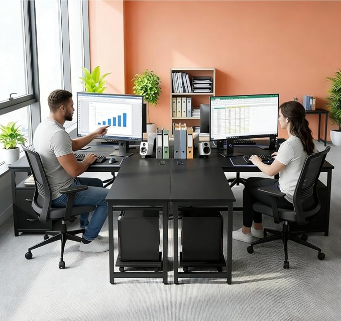 Gizoon 66 L Shaped Gaming Desk with Large Drawers Reversible Corner Desk with Power Outlets &amp Moveable CPU Stand Home Office Computer Desk Black