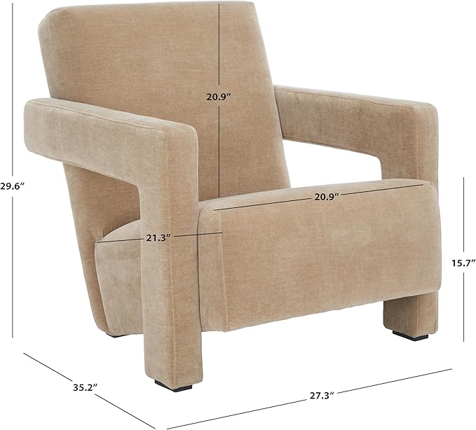 SAFAVIEH Couture Collection Taylor Modern Light Brown Velvet Upholstered Accent Chair (Fully Assembled)