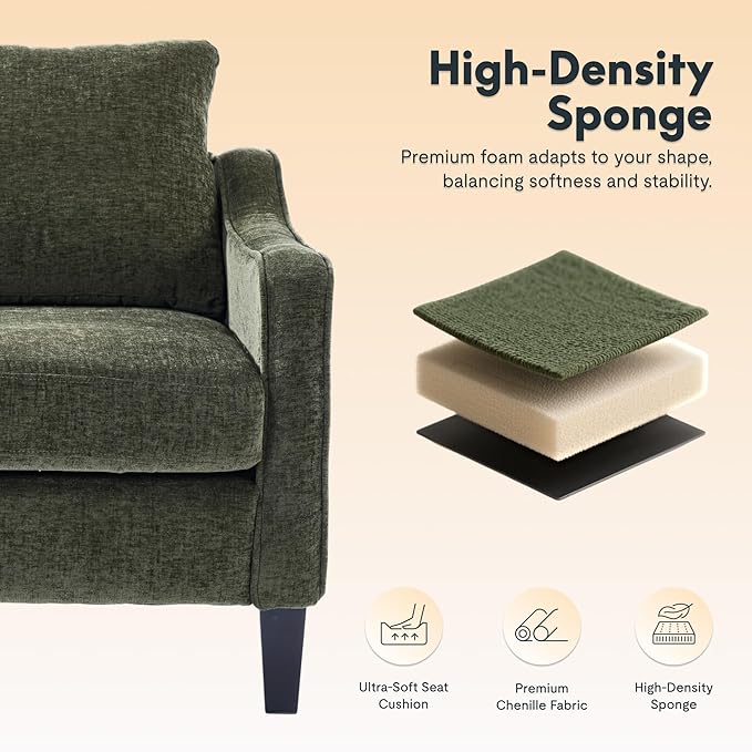 Softa Mid Century Modern Accent Chairs Set of 2 Chenille Upholstered Armchairs for Adults Comfy Reading Chairs with Padded Back &amp Removable Cover Living Room Chairs for Bedroom Small Spaces G