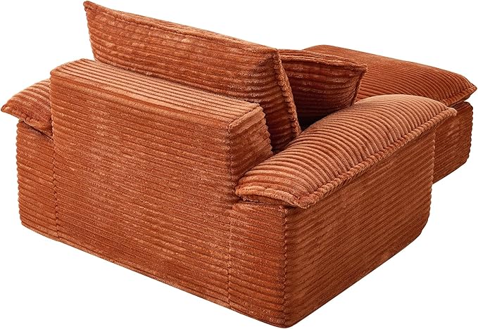 Oversized Armchair with Ottoman Corduroy Reading Chair for Bedroom &amp Living Room Modern Floor Sofa Chair Comfy Lazy Lounge Chair No Assembly Required Orange