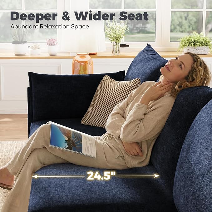 ABCASA 102.6 U Shaped Modular Sectional Sofa 5 Seater Couch with Storage Ottoman Deep Seat and High Backrest with Removable Cover for Living Room Apartment - Chenille Blue