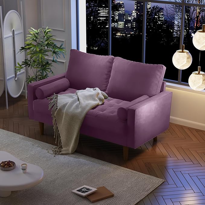 SILKIR Velvet Loveseat Sofa Love Seats Furniture for Small Spaces Mid-Century Modern Loveseats for Living Room Love Seat Couch 58 Inches Lavender