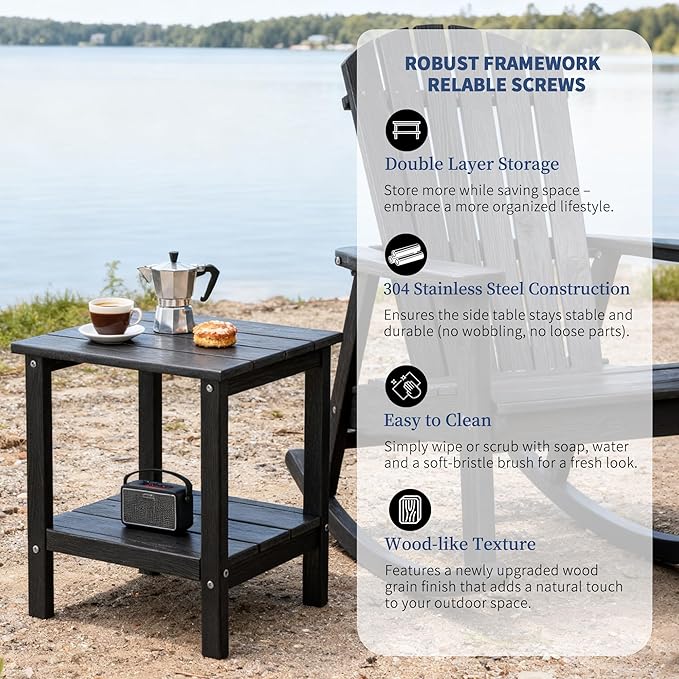 Outdoor Side TableDouble Layer Small Side TablesAll Weather Adirondack Side Table Waterproof Outdoor End Tables for PatioPoolPorch (Gray)