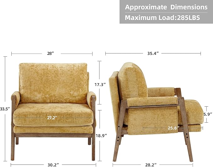 DUHOME Mid Century Modern Accent Chair with Wood FrameComfy Reading Chair with Armrest Mid Century Modern Chair Upholstered Living Room Chairs for BedroomYellow