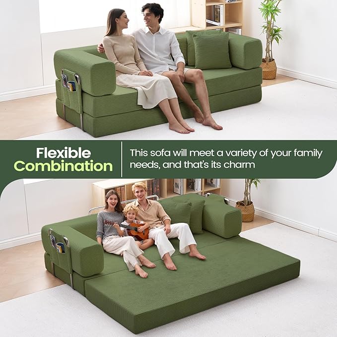 multi-functionalcorduroy sofa bed crafted from corduroy fabric is ideal for apartments and living rooms. sleeper sofa couch folding futon or foldable floor convertible floor studio (green 80.15) |