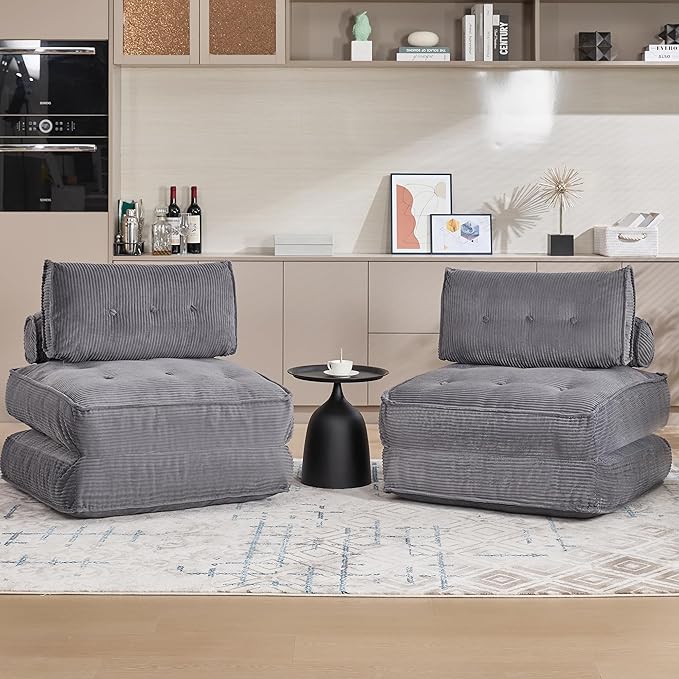 Folding Sofa Bed Convertible Sleeper Chair 33 with Pillow Futon Boneless Couch with Back Support Small Couch for Living Room(Grey Double)