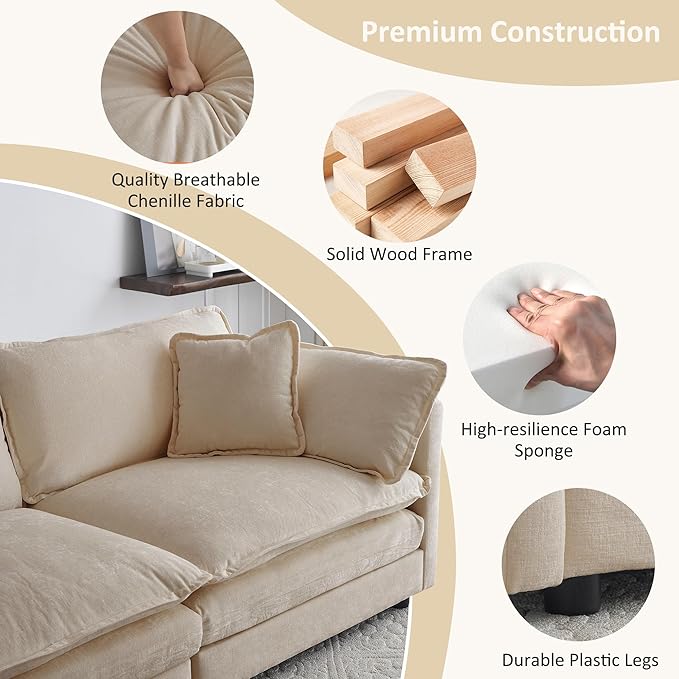 41.4 Chenille Oversized Accent Cloud Couch Modern Luxury Arm Chair with Pillow for Living Room Bedroom Apartment Office Light Coffee