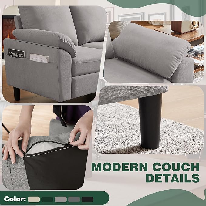 79 Convertible Sectional Sofa Set Modern Linen Small L Shaped Couch with Reversible Chaise and Loveseat Sofa 3-Seat Sofa Couches for Living Room Office Apartment Light Grey