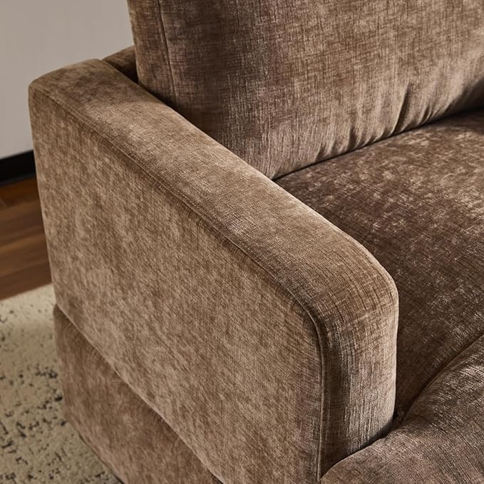 VINGLI 360° Swivel Mid-Century Modern Accent Armchair with Double-Layer Seat Cushions Comfy Single Square Sofa Upholstered Club Chair for Living RoomBedroom Reading Room Chenille Khaki