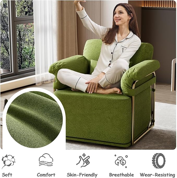 Swivel Accent Chairs 360 Swivel arm Chairs for Bedroom Club Chair with Back Gold Frame Tall Base for Office and Living Room (Green)