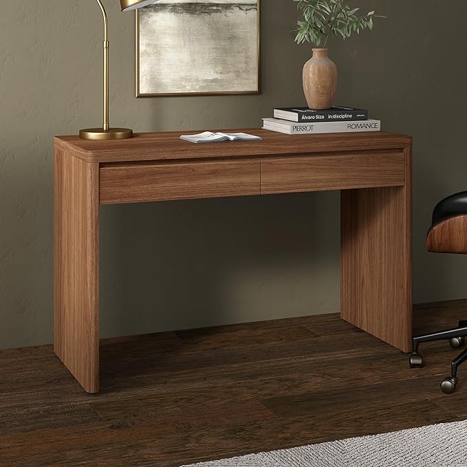 Henn&ampHart 48 Modern Rectangular Wooden Home Office Desk Computer Desk Writing Table with 2 Storage Drawers for Home Office Medium Walnut