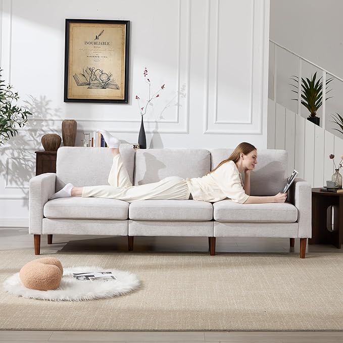 Kingfun 3 Seater Sofa with Loveseat and Chair Chenille Couch Mid Century Modern Couches with Solid Wood Legs for Living Room &amp Bedroom Grey