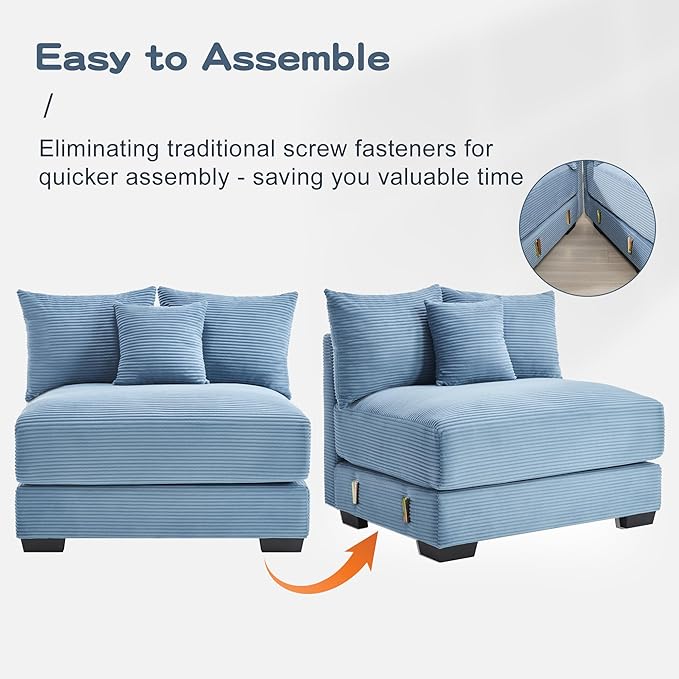 ERYE Modern Corduroy Upholstered Accent Chair and Ottoman Set Oversized Wider Seat Armchair Leisure Comfy Lounge Chaise with Removable CushionArmrests and 3 Pillows