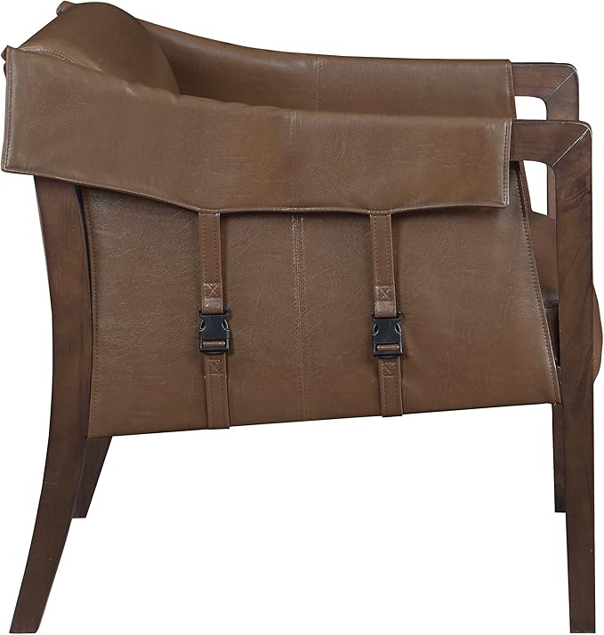 OSP Home Furnishings Parkfield Faux Leather Accent Chair with Sling Buckle Design and Solid Wood Frame Molasses