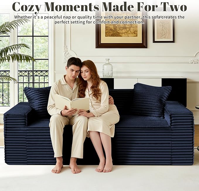 75 Cloud Loveseat Sofa 26 Deep Seat Boneless Couches for Living Room Modern 3 Seater Sofa with Throw Pillows Corduroy Compression Sofa in Box No Assembly Couch for Bedroom Dorm Dark Blue