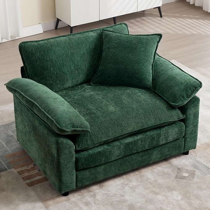 Green Modern Oversized Chair Set of 2 Comfy Chenille Accent Chair Large Upholstered Armchair with Extra Thick and Deep Seat Lounge Chair for Living RoomBedroomApartment