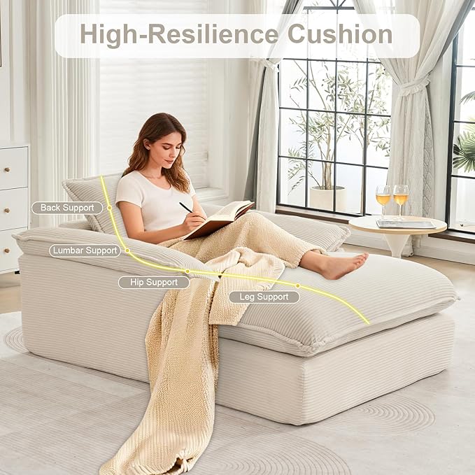 GNIXUU 67 Oversized Chaise Lounge Chair Indoor Corduroy Upholstered Boneless Sleeper Sofa Bed Comfy Large Reading Chair with Wide Armrests Plush Cloud Couch for Living Room BedroomBeige