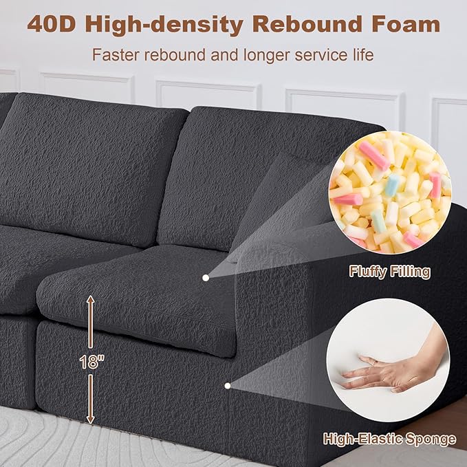 Cloud Couch Sectional 108” Modular Sectional Sofa with Ottoman Modern L-Shaped Couch with Deep Seat Boneless Couches for Living Room No Assembly Required (Snow Grey)