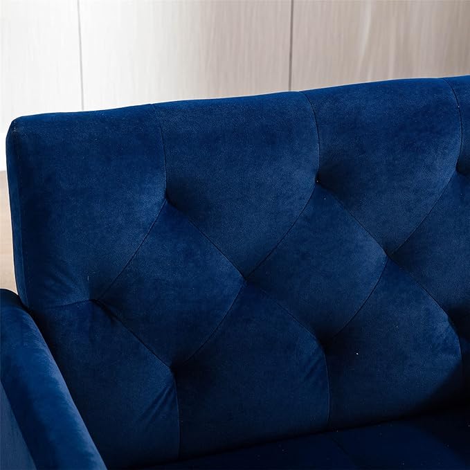 Modern Velvet Accent Chair Living Room Bedroom Leisure Single Sofa Chair (with Gold Metal feet) TV armrest seat Suitable for Small Space Home Office Coffee Chair (Blue)