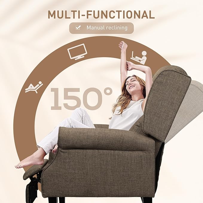 HOMCOM Vibration Massage Recliner Chair for Living Room with Heat Wingback Single Sofa Modern Linen Fabric Push Back Reclining Chair with Footrest Side Pocket Brown