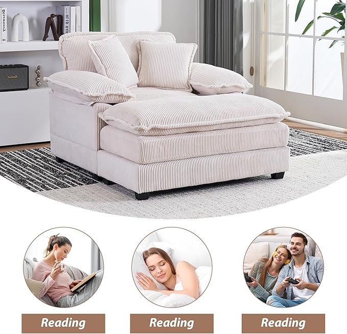 TTK Oversized Chaise Lounge Chair with Ottoman - 39.17 Wide Modern Sleeper Sofa for Living Room Bedroom &amp Office - Deep Seat Sectional Couch with Pillow Comfortable Reading ChairWhite