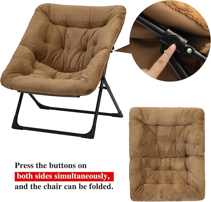 Comfy Saucer Chair for Adults Soft Faux Fur Bedroom Chair Accent Dorm Chairs Flexible Living Room Reading Chairs Oversized Folding Seat for Teens X-Large Brown
