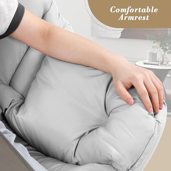 Athena Collection Lazy Lounge Chair with Ottoman Modern Soft Reading Arm Chair for Adults Comfy Sofa Armchair with Footrest and Side Pocket for Corner Living Room Bedroom Small Space Grey