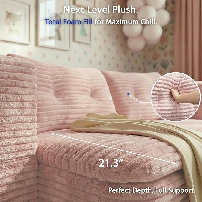 78.7-inch Folding futon Sofa BedConvertible Sleeper Couch BedComfy Memory Sponge Double Sofa Mattress for Living Room(Pink+Blanket) | No Assembly Boneless Skin-Friendly Corduroy breathable mater
