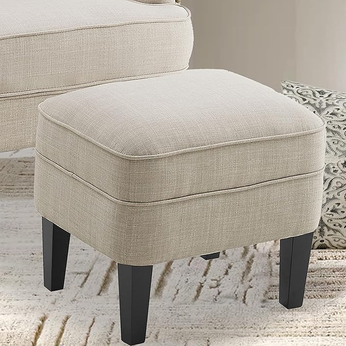 Rosevera Accent Chair and Ottoman Set - Button Tufted Armchair for Living Room Bedroom Reading - Mid-Century Modern Lounge Chair Set - Beige
