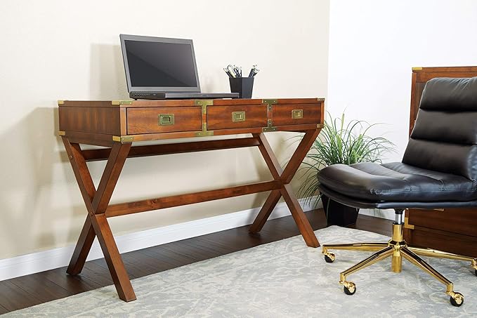 OSP Home Furnishings Wellington 46-Inch Writing Desk with Power Hub and 3 Storage Drawers Toasted Wheat